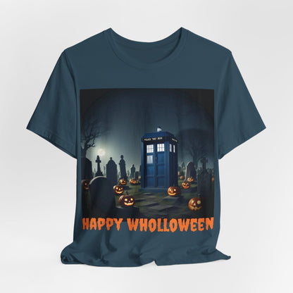 Happy Wholloween TARDIS in spooky pumpkin filled graveyard T-shirt - soapbox169 - A Little Gift Shop