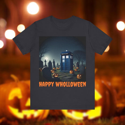 Happy Wholloween TARDIS in spooky pumpkin filled graveyard T-shirt - soapbox169 - A Little Gift Shop