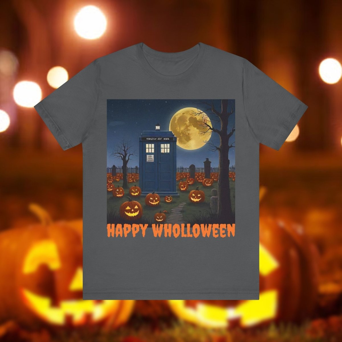 Happy Wholloween TARDIS & Pumpkins T-shirt Cartoon Style - soapbox169 - A Little Gift Shop