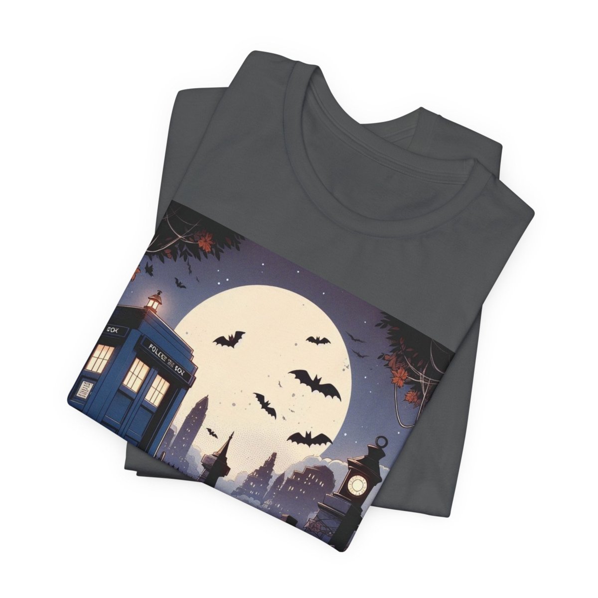 Happy Wholloween TARDIS T-shirt Cartoon Style with bats and pumpkins - soapbox169 - A Little Gift Shop