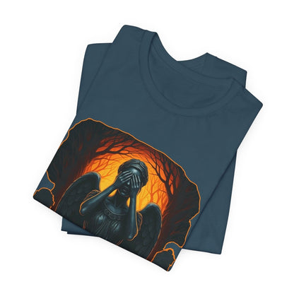 Happy Wholloween Weeping Angel in a spooky orange forest T-shirt - soapbox169 - A Little Gift Shop