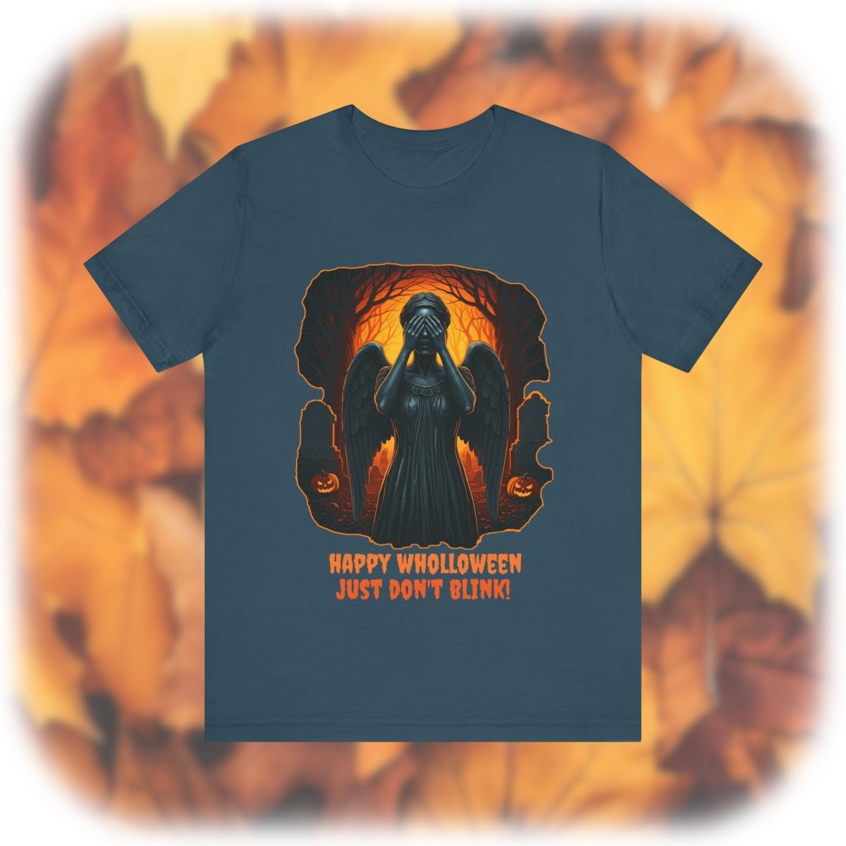Happy Wholloween Weeping Angel in a spooky orange forest T-shirt - soapbox169 - A Little Gift Shop