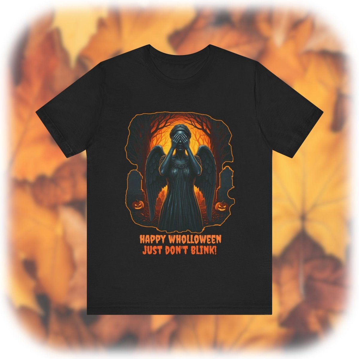 Happy Wholloween Weeping Angel in a spooky orange forest T-shirt - soapbox169 - A Little Gift Shop