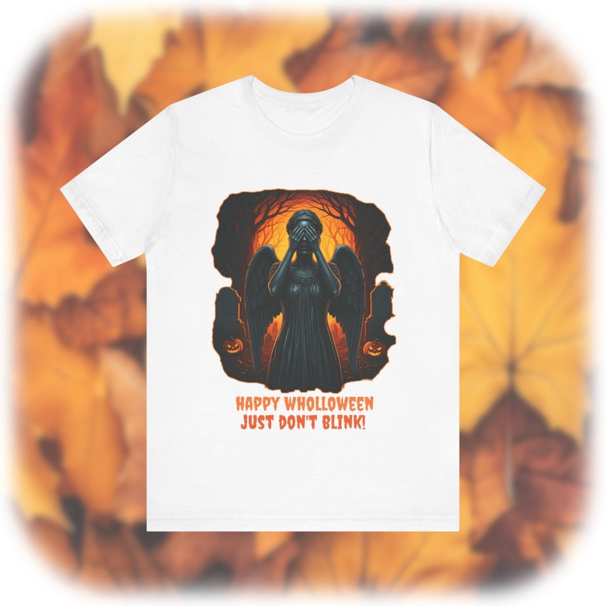 Happy Wholloween Weeping Angel in a spooky orange forest T-shirt - soapbox169 - A Little Gift Shop