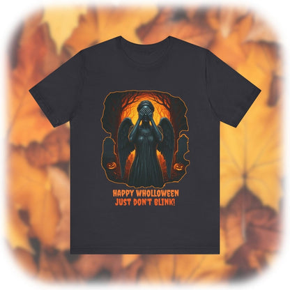 Happy Wholloween Weeping Angel in a spooky orange forest T-shirt - soapbox169 - A Little Gift Shop