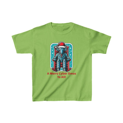 Slightly tired Cyber Santa in a rocking chair - Kids Heavy Cotton T-shirt - soapbox169 - A Little Gift Shop