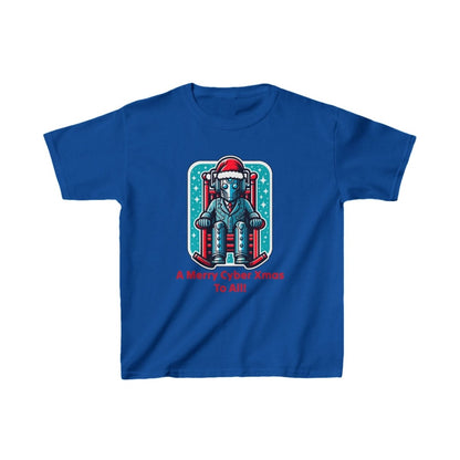 Slightly tired Cyber Santa in a rocking chair - Kids Heavy Cotton T-shirt - soapbox169 - A Little Gift Shop