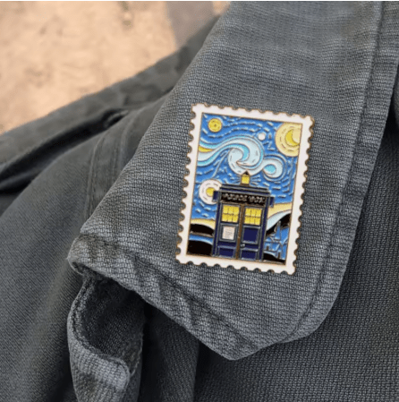 "Starry Whoniverse" TARDIS Postage Stamp Metal & Enamel Badge - soapbox169 - A Little Gift Shop