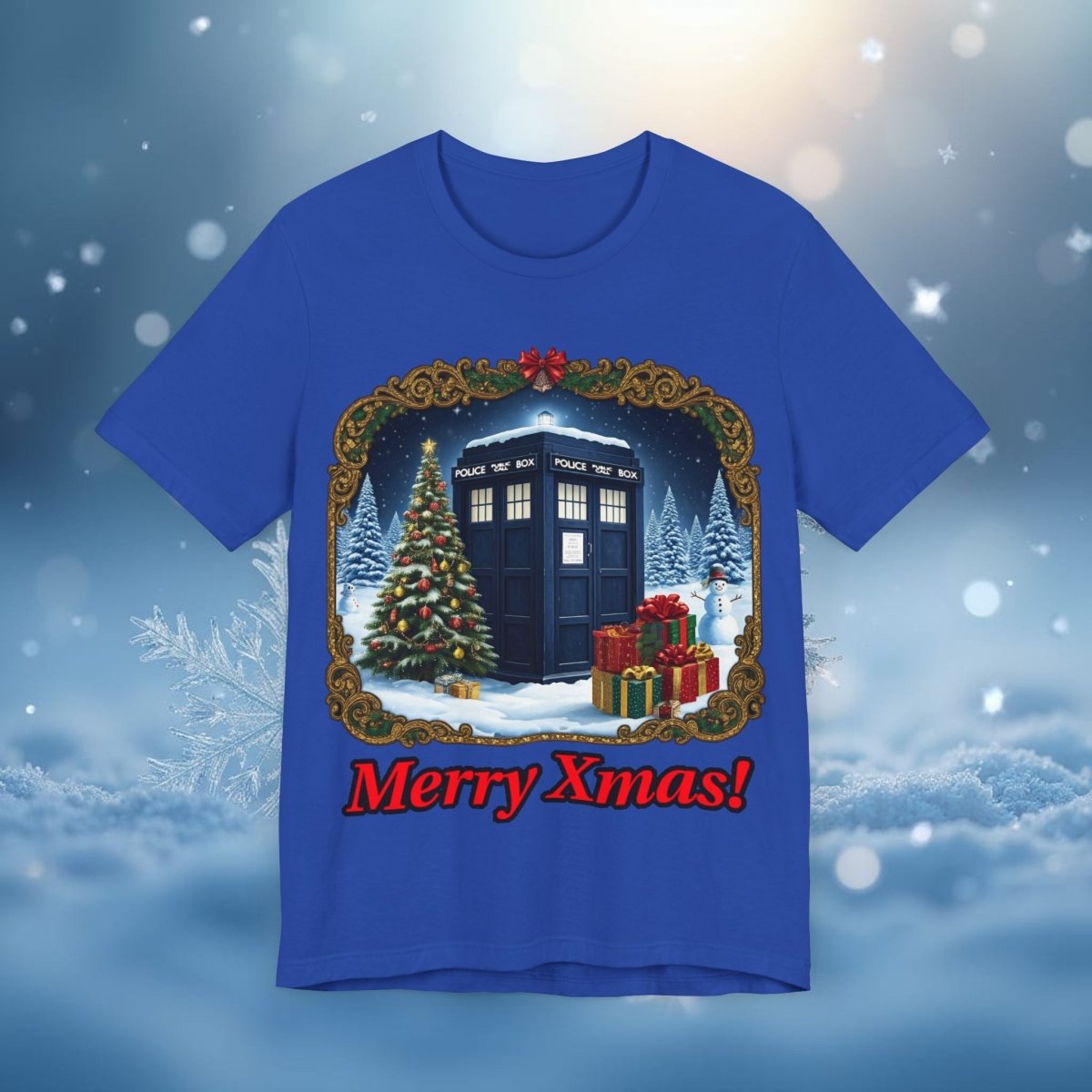 TARDIS in a Winter Wonderland T-shirt - soapbox169 - A Little Gift Shop