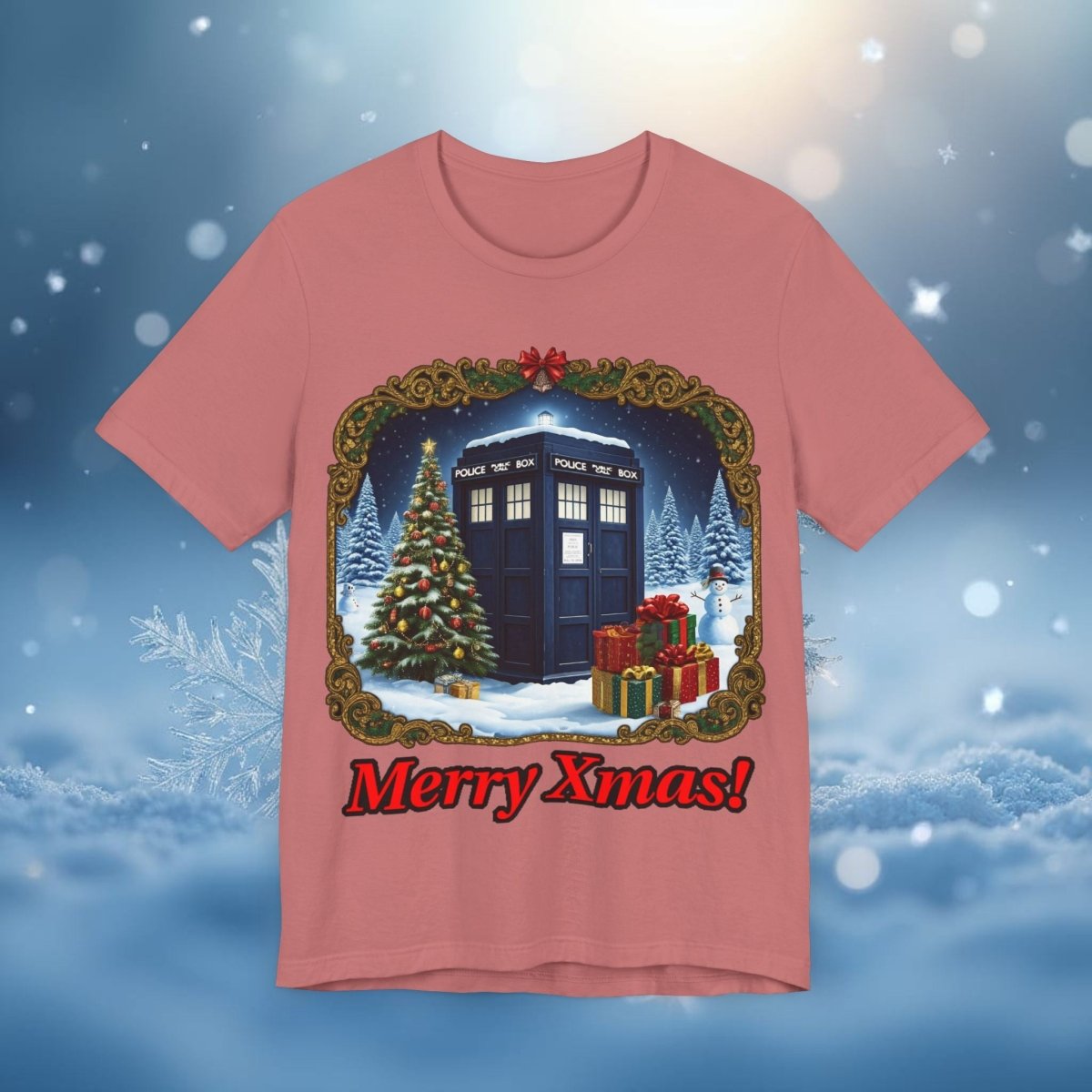 TARDIS in a Winter Wonderland T-shirt - soapbox169 - A Little Gift Shop