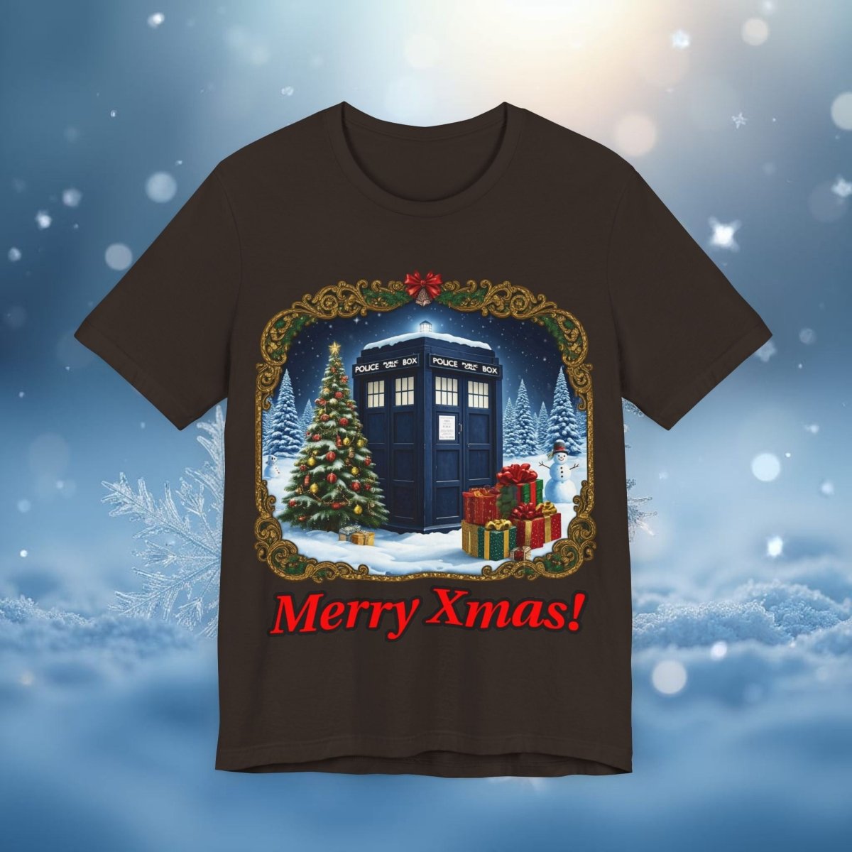 TARDIS in a Winter Wonderland T-shirt - soapbox169 - A Little Gift Shop