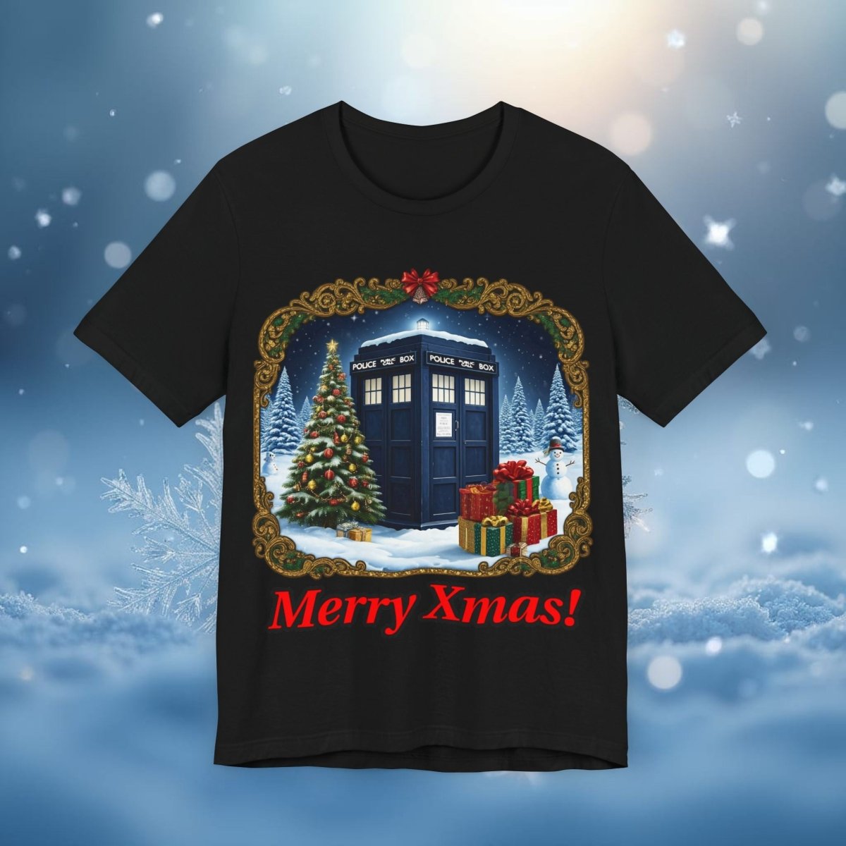 TARDIS in a Winter Wonderland T-shirt - soapbox169 - A Little Gift Shop