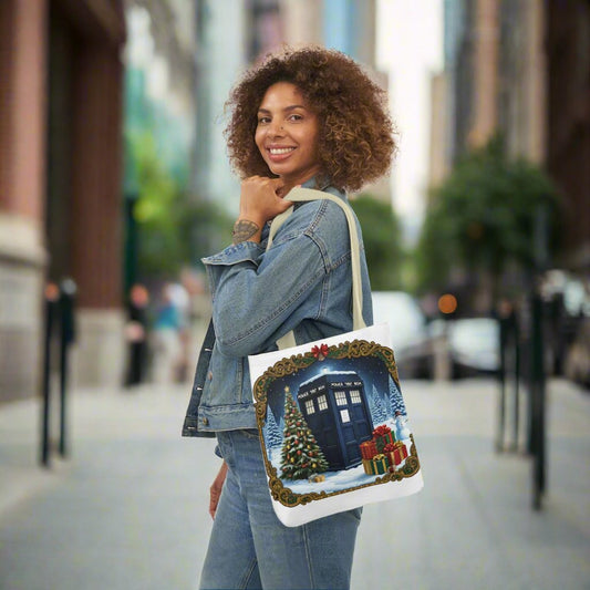 Xmas themed TARDIS Tote Bag to carry all your Doctor Who swag. - soapbox169 - A Little Gift Shop